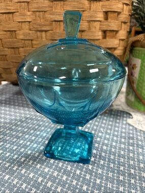MCM HAZEL ATLAS capri Blue Candy Dish, Vintage, 1960s Design, Many Uses